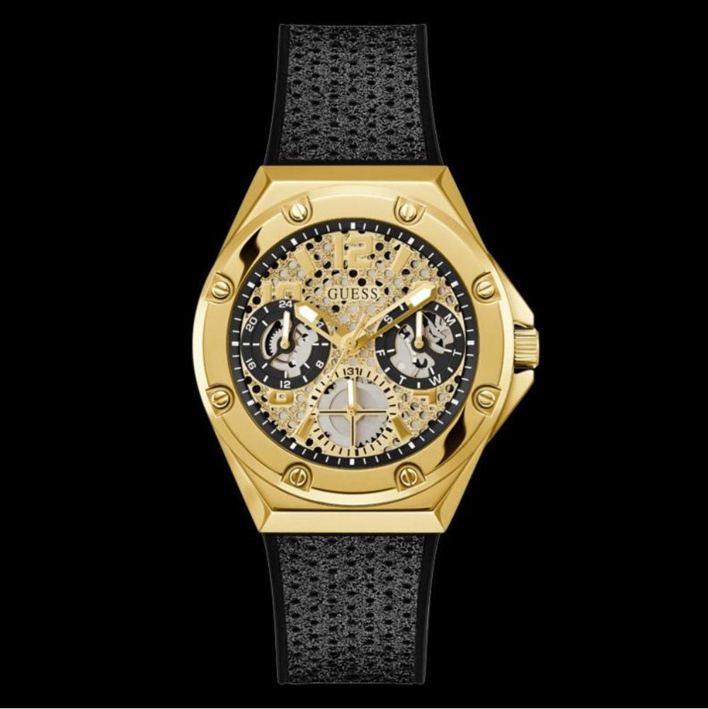  Shop Authentic Guess Asteria Multifunction Gold Dial Black Rubber Strap Watch For Women - GW0620L2 - Luxxuri
