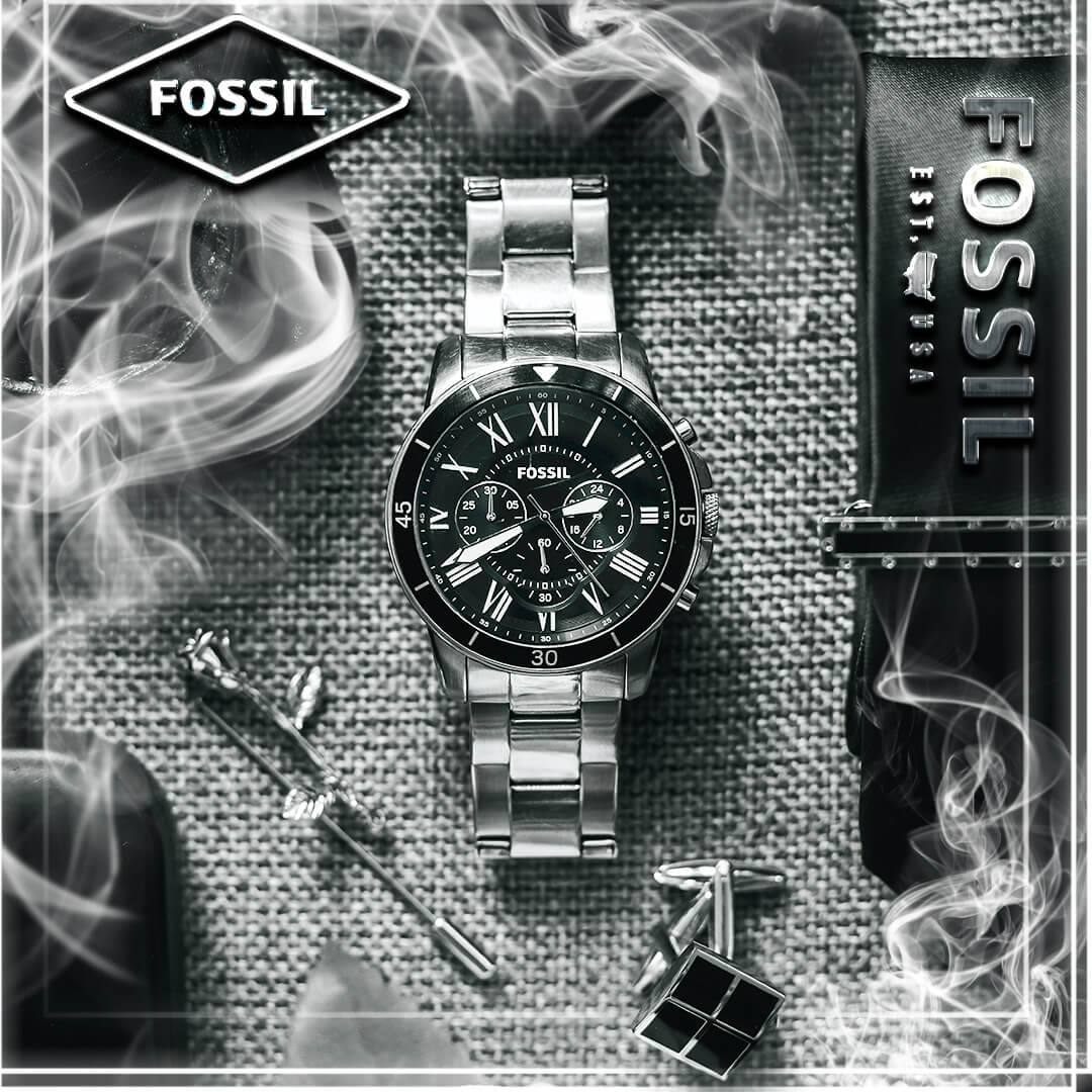  Shop Authentic Fossil Grant Sport Chronograph Black Dial Silver Steel Strap Watch for Men - FS5236 - Luxxuri