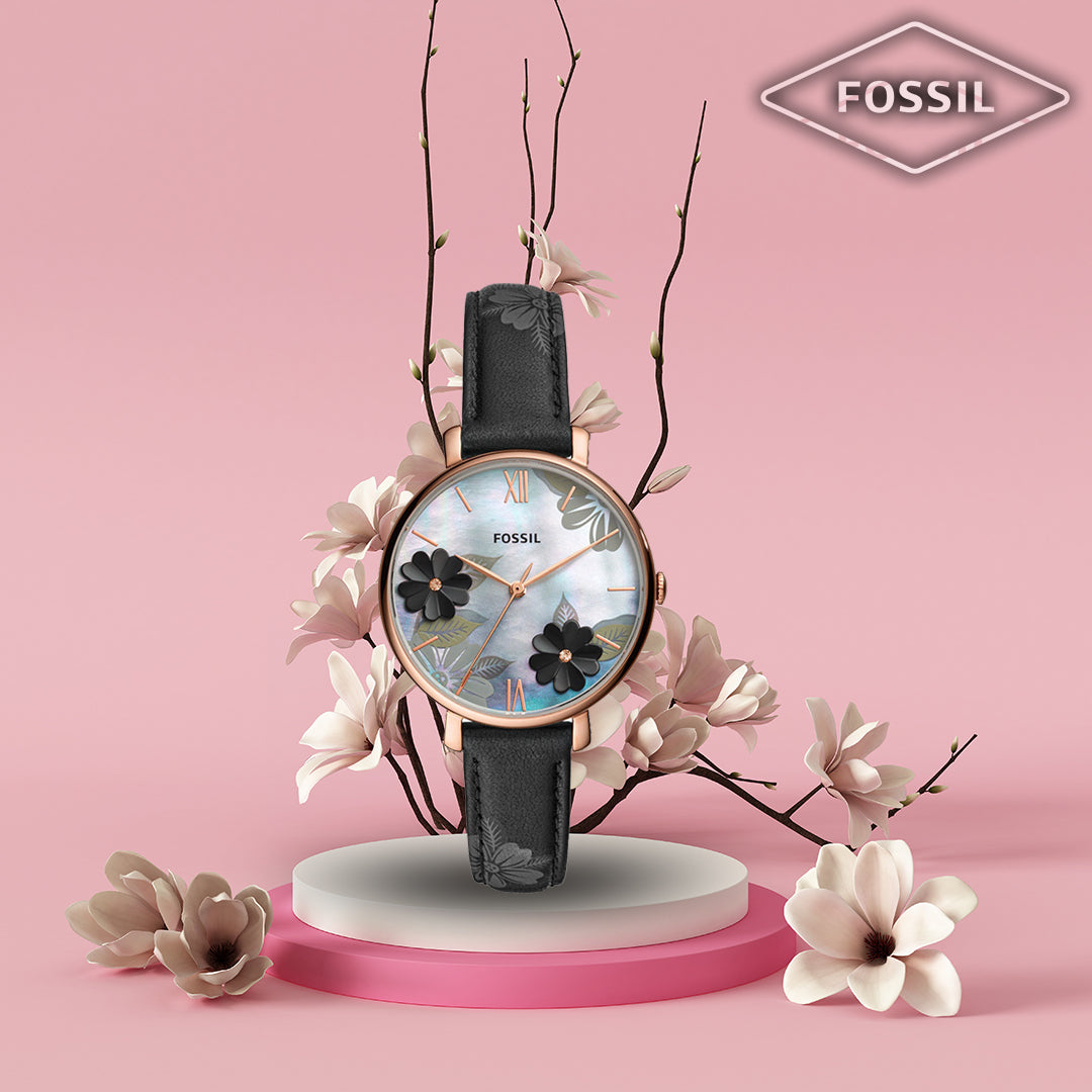  Shop Authentic Fossil Jacqueline Mother of Pearl Dial Black Leather Strap Watch for Women - ES4535 - Luxxuri