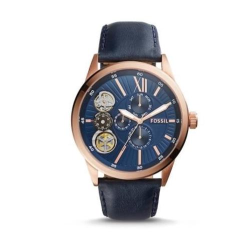  Shop Authentic Fossil Flynn Mechanical Blue Dial Blue Leather Strap Watch for Men - BQ2219 - Luxxuri