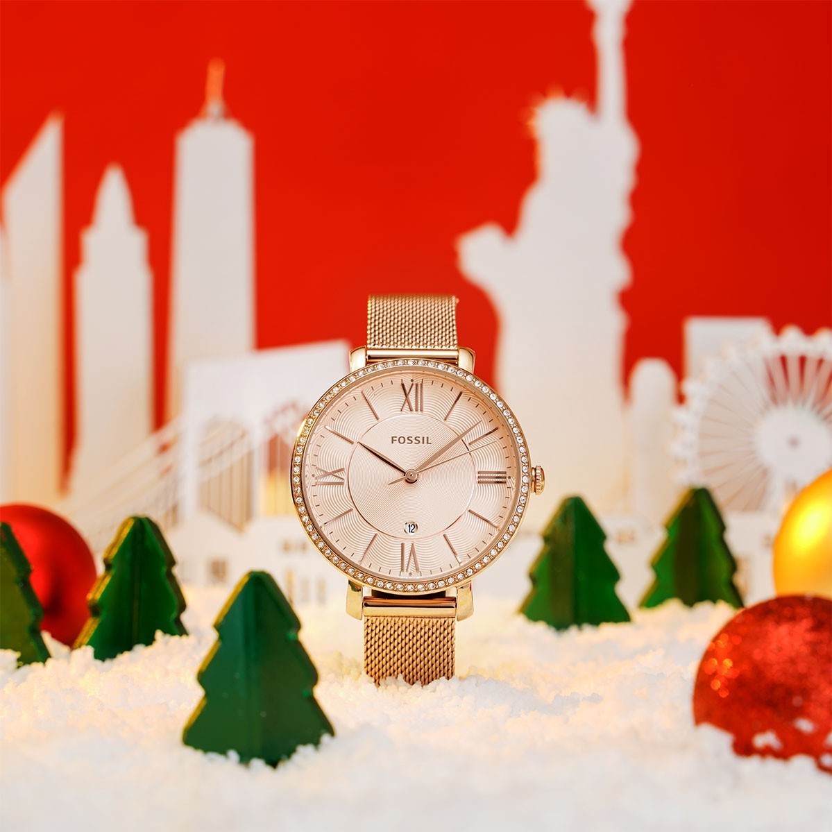  Shop Authentic Fossil Jacqueline Quartz Rose Gold Dial Rose Gold Mesh Strap Watch for Women - ES4628 - Luxxuri