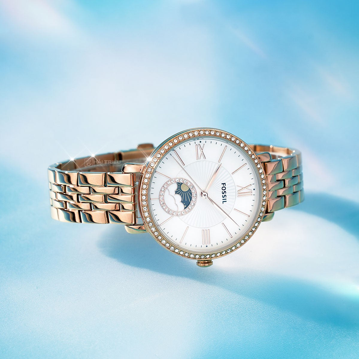  Shop Authentic Fossil Jacqueline Analog Moonphase Mother of Pearl White Dial Rose Gold Steel Strap Watch for Women - ES5165 - Luxxuri