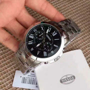  Shop Authentic Fossil Grant Chronograph Black Dial Silver Steel Strap Watch for Men - FS4736 - Luxxuri