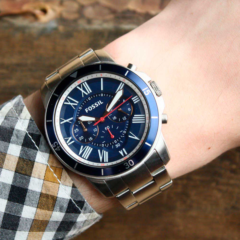  Shop Authentic Fossil Grant Sport Chronograph Blue Dial Silver Steel Strap Watch for Men - FS5238 - Luxxuri