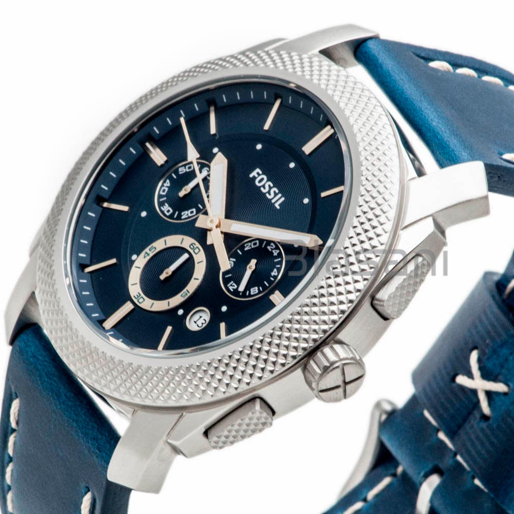  Shop Authentic Fossil Machine Chronograph Blue Dial Blue Leather Strap Watch for Men - FS5262 - Luxxuri