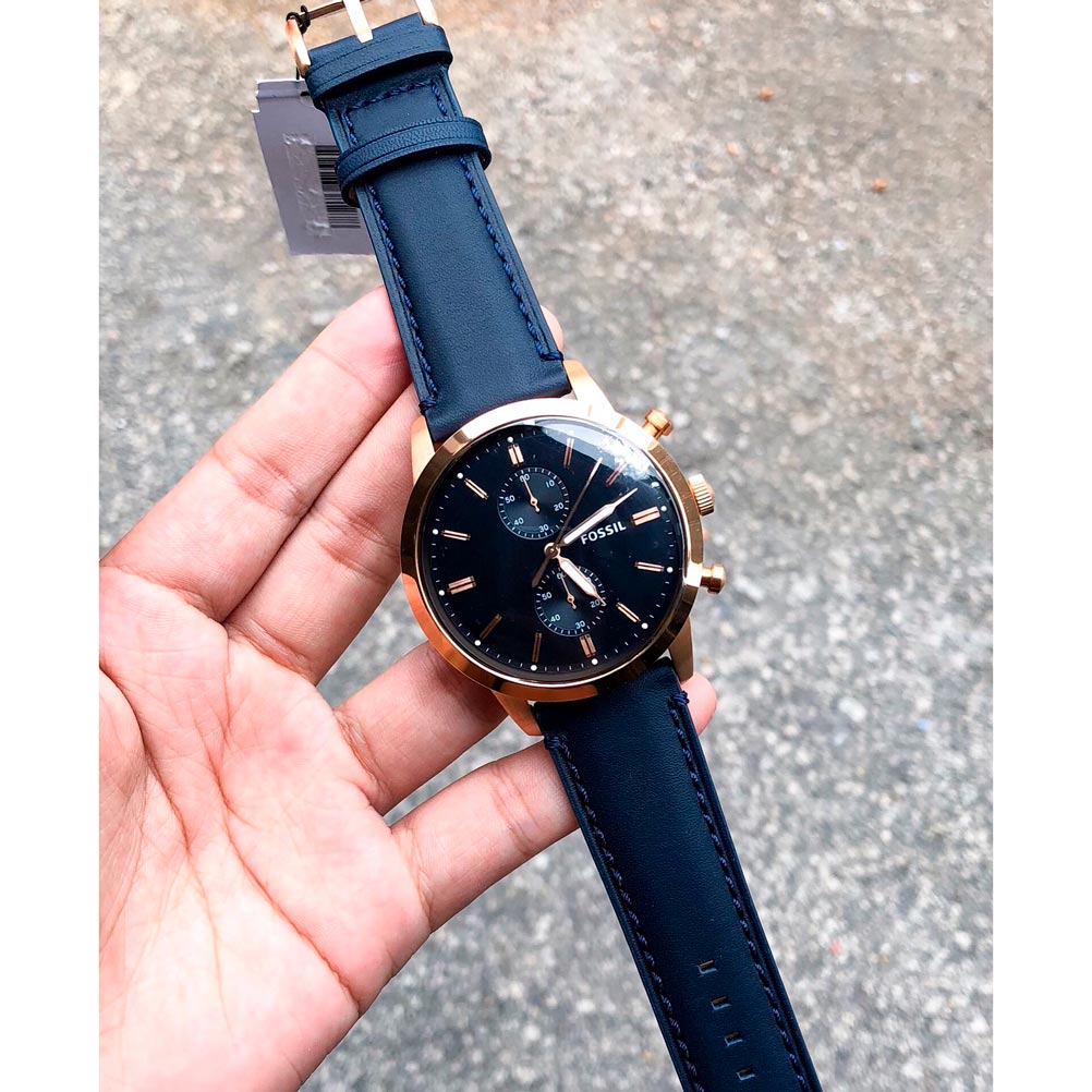  Shop Authentic Fossil Townsman Chronograph Blue Dial Blue Leather Strap Watch for Men - FS5436 - Luxxuri