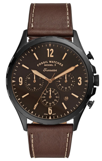  Shop Authentic Fossil Forrester Chronograph Black Dial Brown Leather Strap Watch for Men - FS5608 - Luxxuri