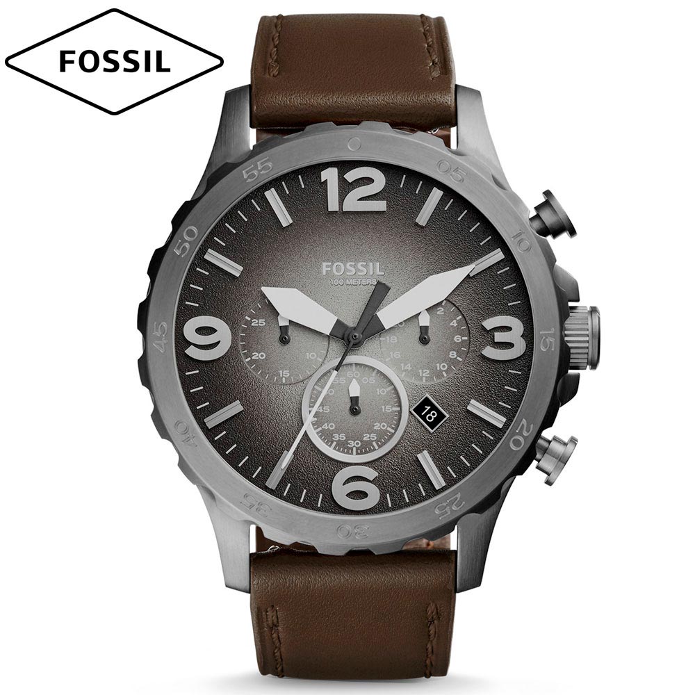  Shop Authentic Fossil Nate Chronograph Grey Dial Brown Leather Strap Watch for Men - JR1424 - Luxxuri