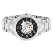  Shop Authentic Fossil Grant Automatic Skeleton Black Dial Silver Steel Strap Watch for Men - ME3103 - Luxxuri