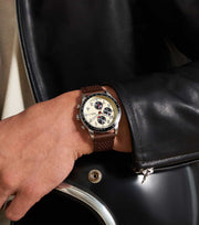  Shop Authentic Fossil Sport Tourer Chronograph White Dial Brown Leather Strap Watch for Men - FS6042 - Luxxuri
