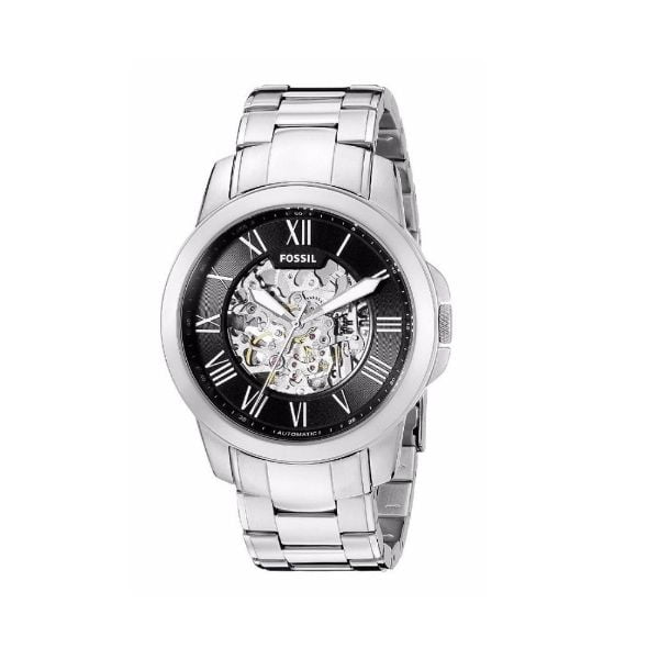  Shop Authentic Fossil Grant Automatic Skeleton Black Dial Silver Steel Strap Watch for Men - ME3103 - Luxxuri