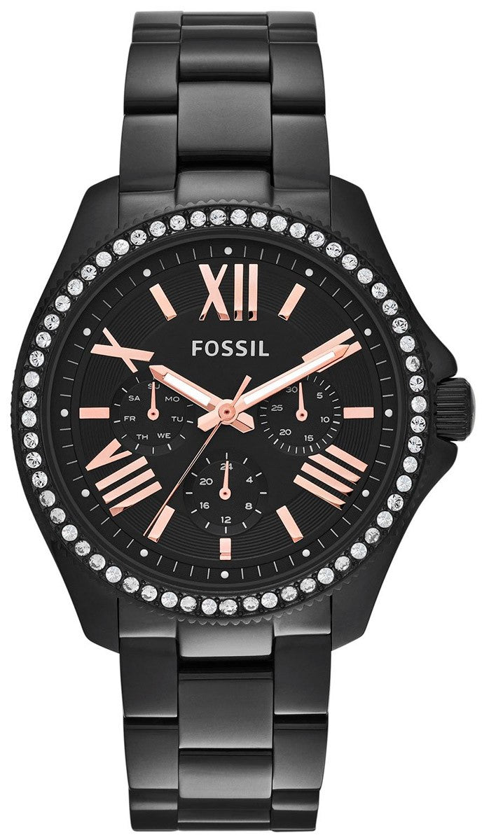  Shop Authentic Fossil Cecile Multi Function Crystals Black Dial Black Steel Strap Watch for Women - AM4522 - Luxxuri