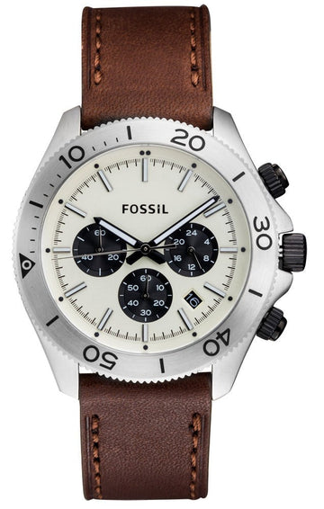  Shop Authentic Fossil Retro Traveler Chronograph White Dial Brown Leather Strap Watch for Men - CH2886 - Luxxuri