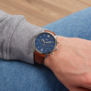  Shop Authentic Fossil Neutra Chronograph Blue Dial Brown Leather Strap Watch for Men - FS5791 - Luxxuri
