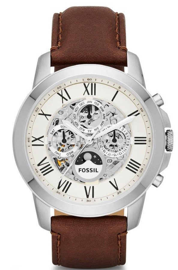  Shop Authentic Fossil Grant Automatic White Dial Brown Leather Strap Watch for Men -  ME3027 - Luxxuri