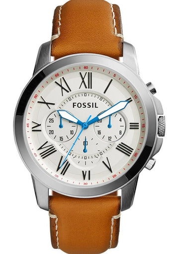  Shop Authentic Fossil Grant Chronograph White Dial Brown Leather Strap Watch for Men - FS5060 - Luxxuri