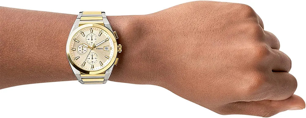  Shop Authentic Fossil Everett Chronograph Gold Dial Two Tone Steel Strap Watch for Men - FS5796 - Luxxuri