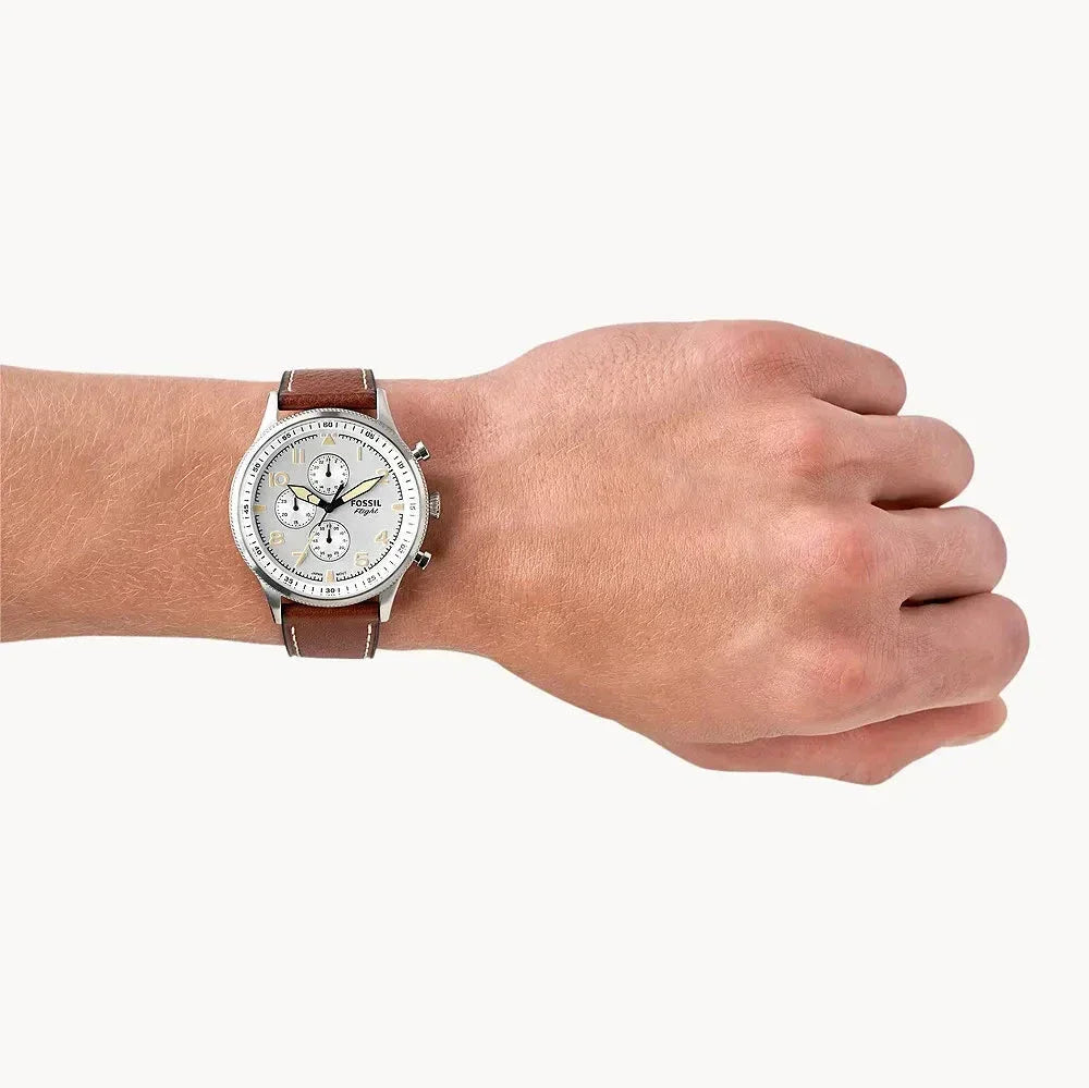 Shop Authentic Fossil Retro Pilot Chronograph Silver Dial Brown Leather Strap Watch for Men - FS5809 - Luxxuri