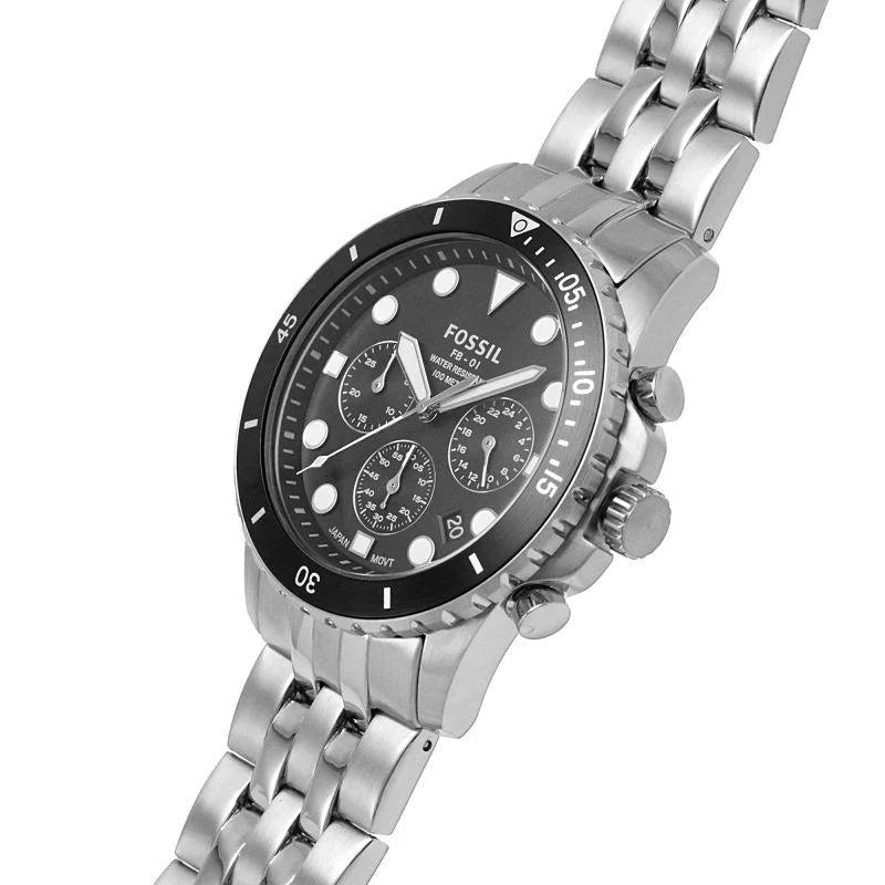  Shop Authentic Fossil FB-01 Chronograph Black Dial Silver Steel Strap Watch for Men - FS5837 - Luxxuri