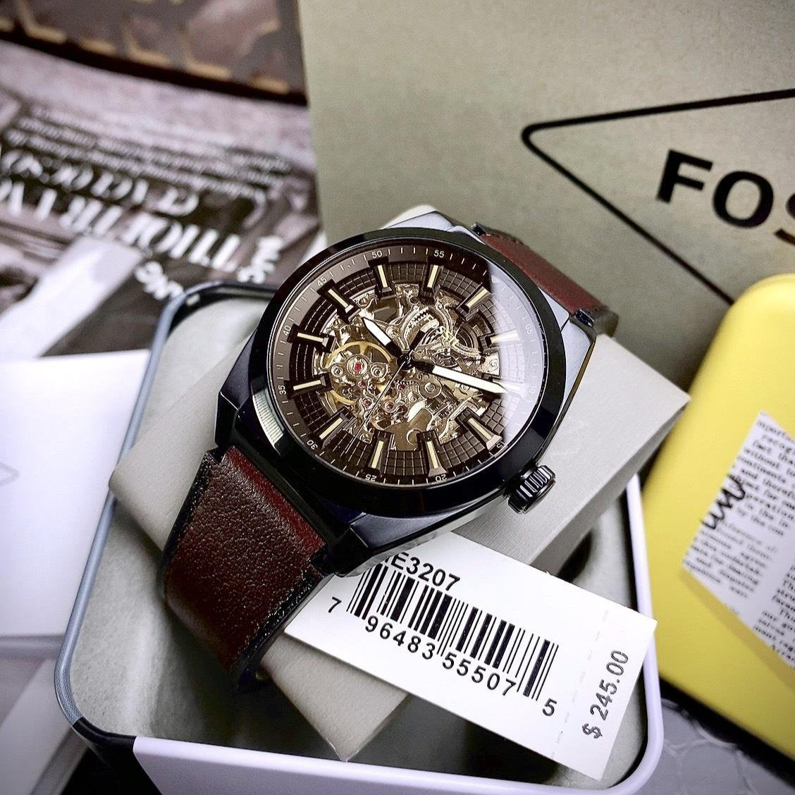  Shop Authentic Fossil Everett Automatic Analog Black Dial Brown Leather Strap Watch for Men - ME3207 - Luxxuri