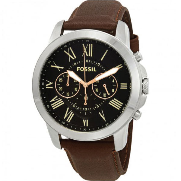  Shop Authentic Fossil Grant Chronograph Black Dial Brown Leather Strap Watch for Men - FS4813 - Luxxuri
