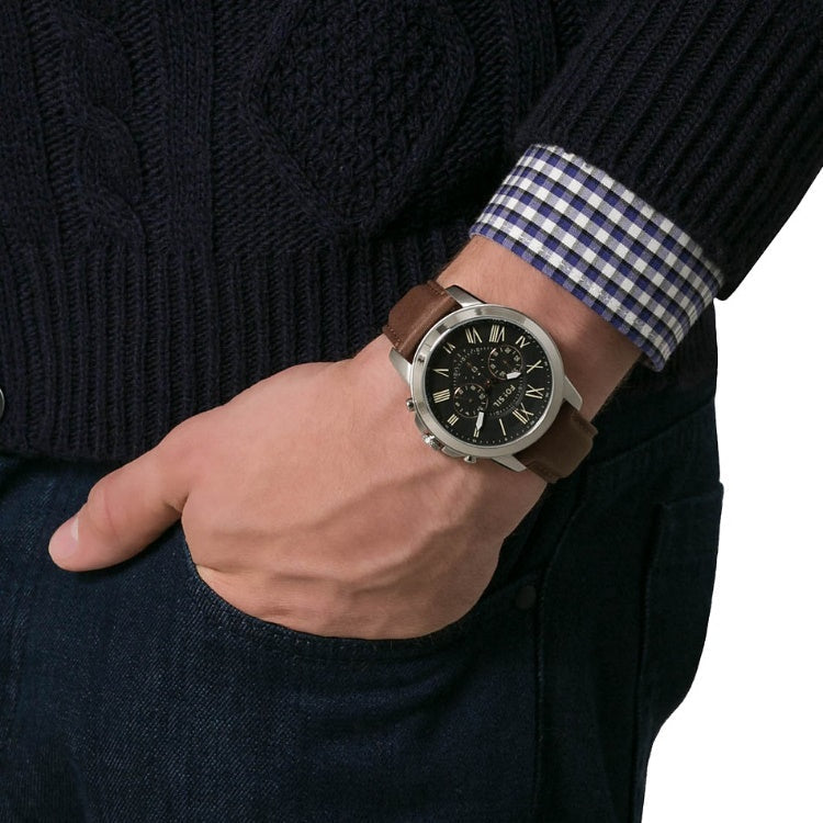  Shop Authentic Fossil Grant Chronograph Black Dial Brown Leather Strap Watch for Men - FS4813 - Luxxuri