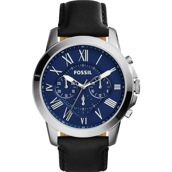  Shop Authentic Fossil Grant Chronograph Blue Dial Black Leather Strap Watch for Men - FS4990 - Luxxuri