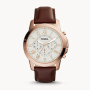  Shop Authentic Fossil Grant Chronograph White Dial Brown Leather Strap Watch for Men - FS4991 - Luxxuri