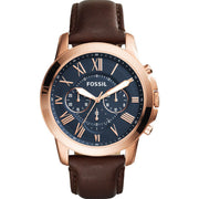  Shop Authentic Fossil Grant Chronograph Blue Dial Brown Leather Strap Watch for Men - FS5068 - Luxxuri