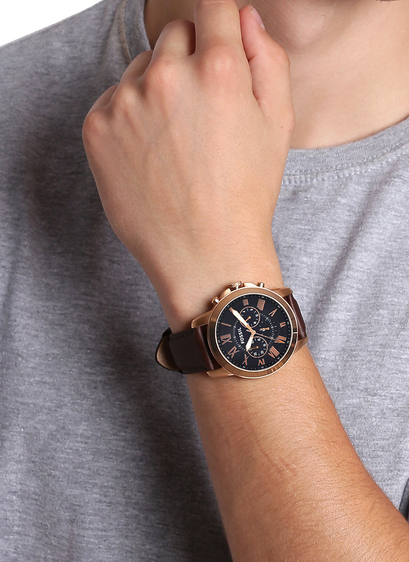  Shop Authentic Fossil Grant Chronograph Blue Dial Brown Leather Strap Watch for Men - FS5068 - Luxxuri