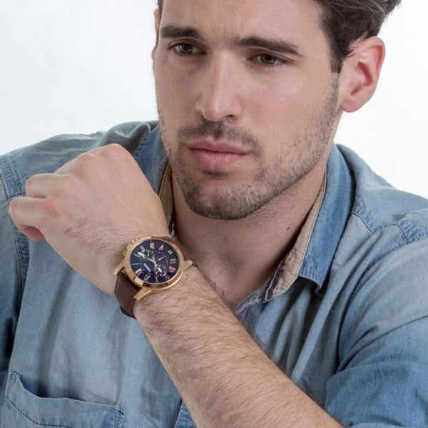  Shop Authentic Fossil Grant Chronograph Blue Dial Brown Leather Strap Watch for Men - FS5068 - Luxxuri