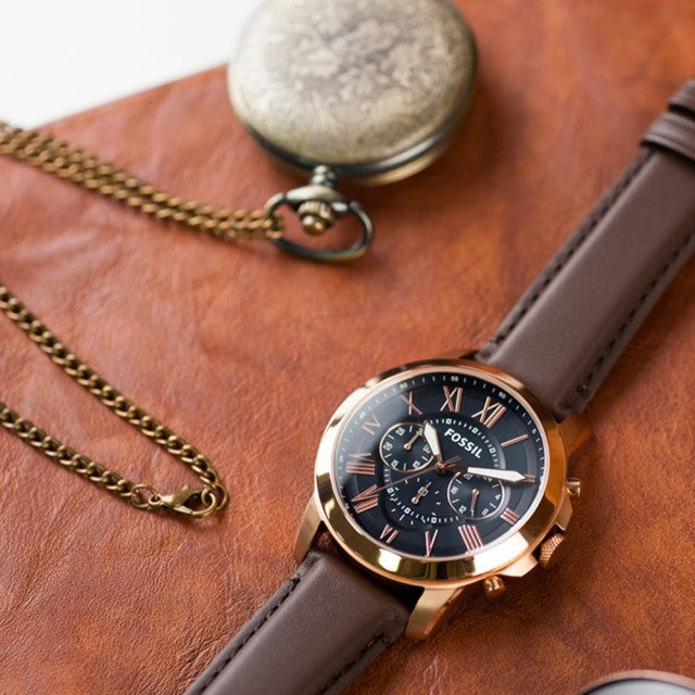  Shop Authentic Fossil Grant Chronograph Blue Dial Brown Leather Strap Watch for Men - FS5068 - Luxxuri
