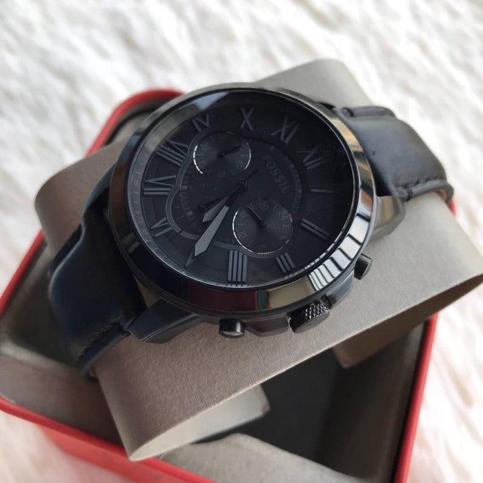 Shop Authentic Fossil Grant Chronograph Black Dial Black Leather Strap Watch for Men - FS5132 - Luxxuri