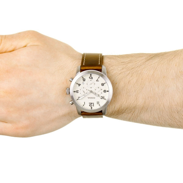  Shop Authentic Fossil Pilot Chronograph White Dial Brown Leather Strap Watch for Men - FS5146 - Luxxuri