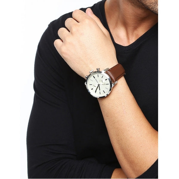  Shop Authentic Fossil Pilot Chronograph White Dial Brown Leather Strap Watch for Men - FS5146 - Luxxuri