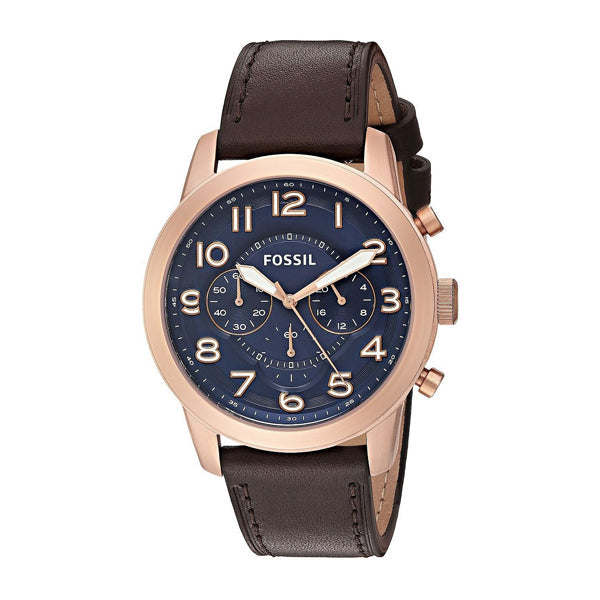  Shop Authentic Fossil Pilot 54 Chronograph Blue Dial Brown Leather Strap Watch for Men - FS5204 - Luxxuri