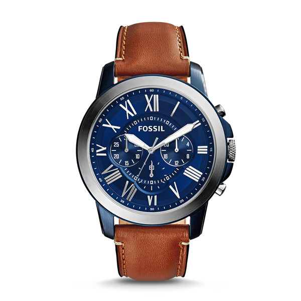  Shop Authentic Fossil Grant Chronograph Blue Dial Brown Leather Strap Watch for Men - FS5210 - Luxxuri