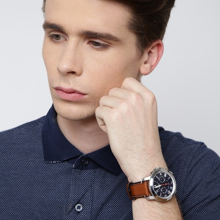  Shop Authentic Fossil Grant Chronograph Blue Dial Brown Leather Strap Watch for Men - FS5210 - Luxxuri