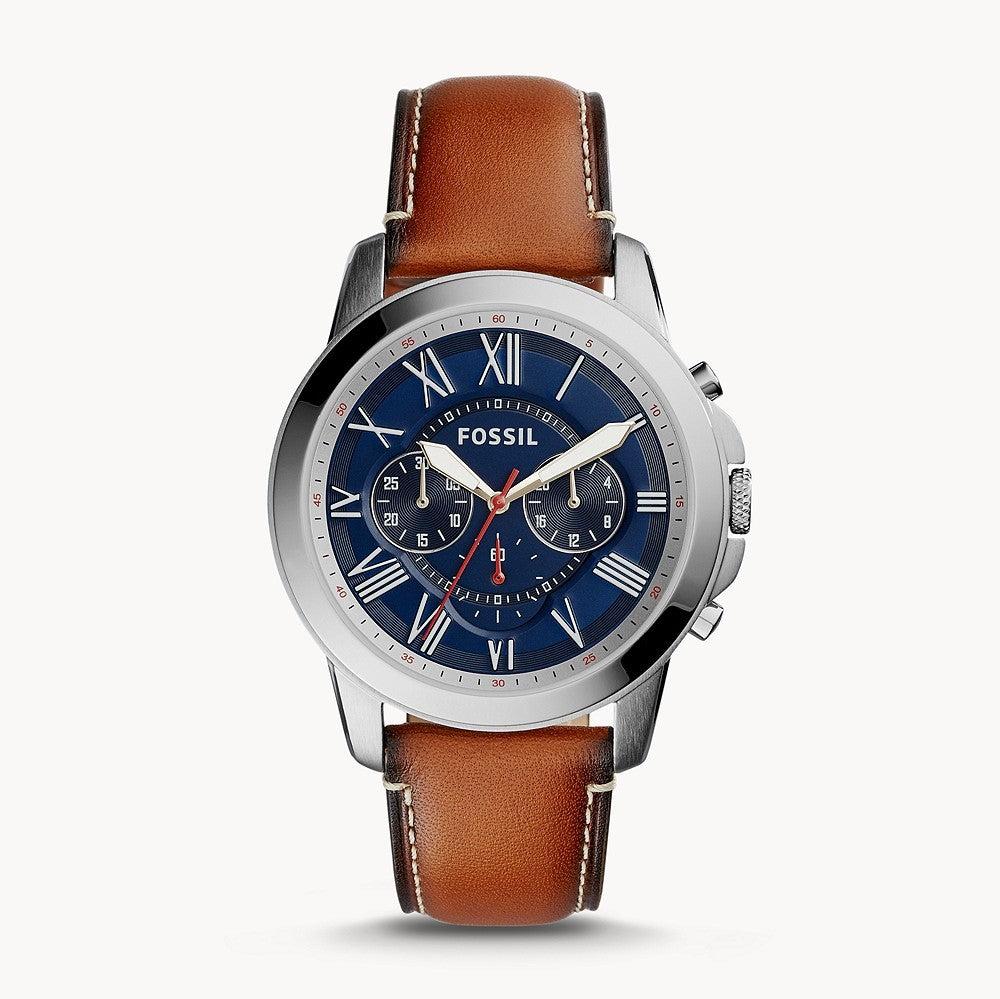  Shop Authentic Fossil Grant Chronograph Blue Dial Brown Leather Strap Watch for Men - FS5210 - Luxxuri