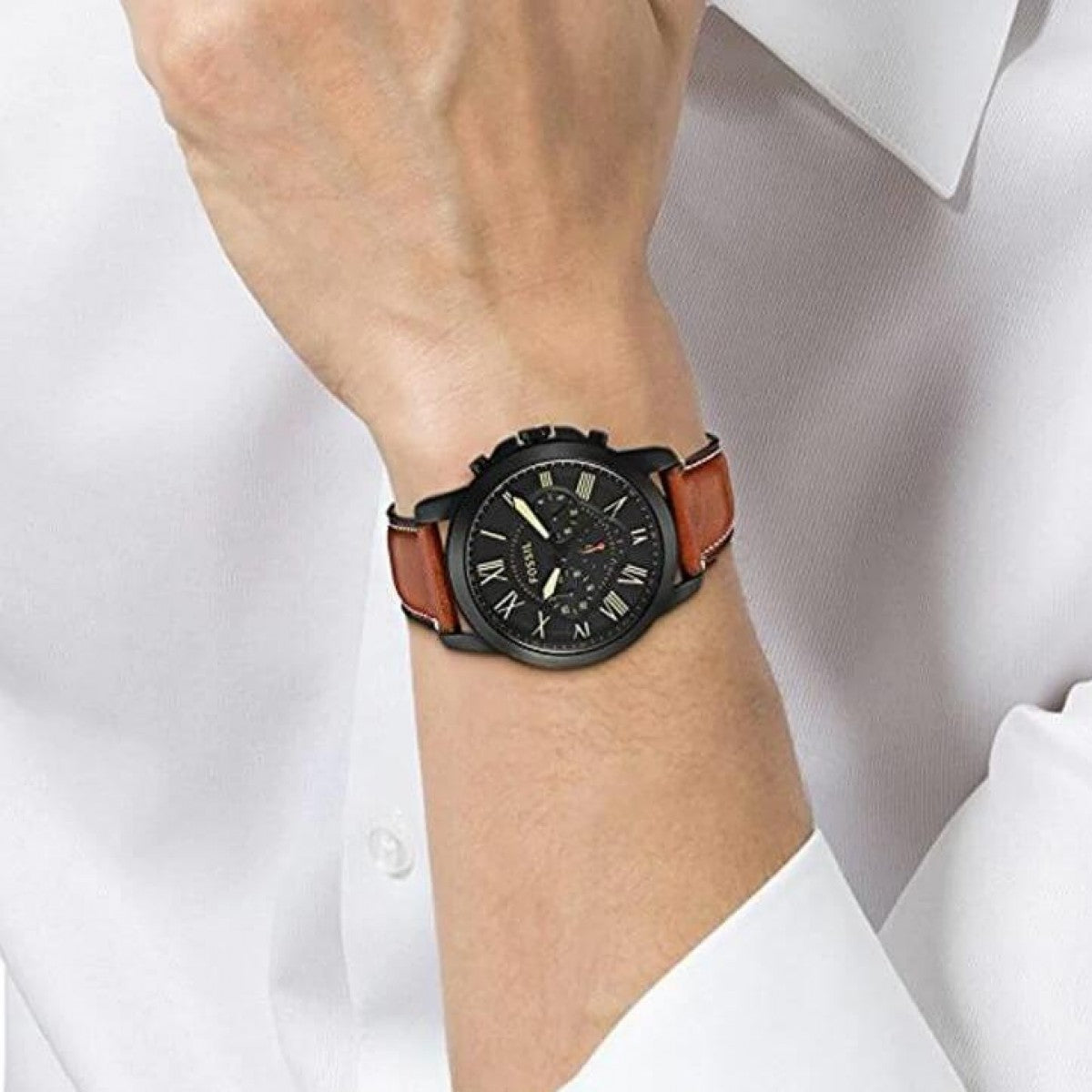  Shop Authentic Fossil Grant Chronograph Black Dial Brown Leather Strap Watch for Men - FS5241 - Luxxuri