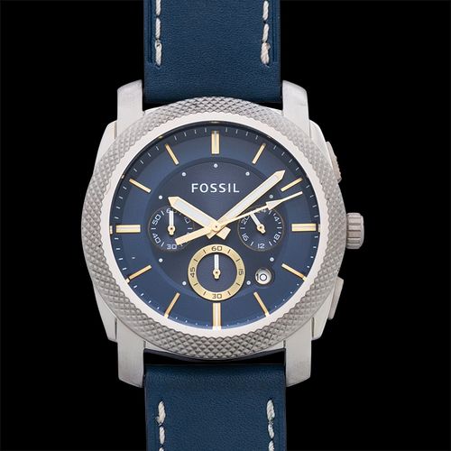  Shop Authentic Fossil Machine Chronograph Blue Dial Blue Leather Strap Watch for Men - FS5262 - Luxxuri