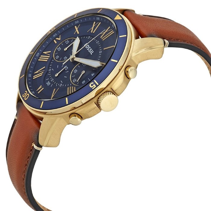  Shop Authentic Fossil Grant Sport Chronograph Blue Dial Brown Leather Strap Watch for Men - FS5268 - Luxxuri