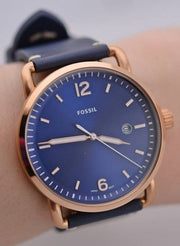 Shop Authentic Fossil The Commuter Blue Dial Blue Leather Strap Watch for Men - FS5274 - Luxxuri