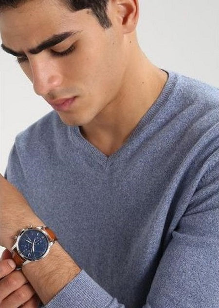  Shop Authentic Fossil Townsman Chronograph Blue Dial Brown Leather Strap Watch for Men - FS5279 - Luxxuri