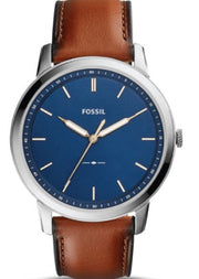  Shop Authentic Fossil Minimalist Blue Dial Brown Leather Strap Watch for Men - FS5304 - Luxxuri