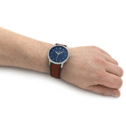  Shop Authentic Fossil Minimalist Blue Dial Brown Leather Strap Watch for Men - FS5304 - Luxxuri