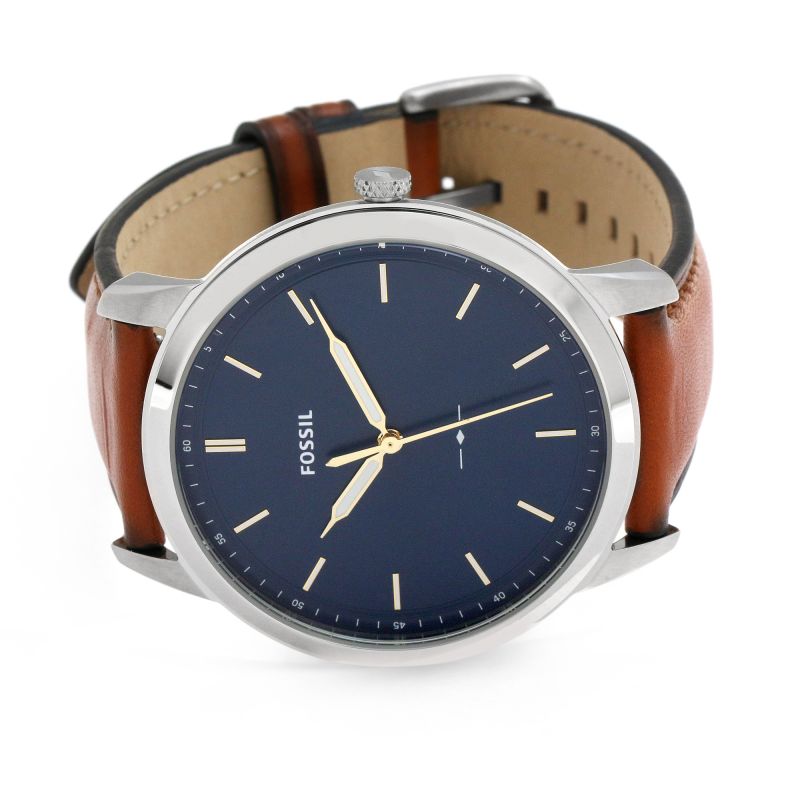  Shop Authentic Fossil Minimalist Blue Dial Brown Leather Strap Watch for Men - FS5304 - Luxxuri