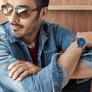  Shop Authentic Fossil Minimalist Blue Dial Brown Leather Strap Watch for Men - FS5304 - Luxxuri