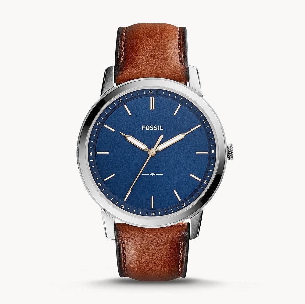  Shop Authentic Fossil Minimalist Blue Dial Brown Leather Strap Watch for Men - FS5304 - Luxxuri
