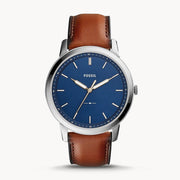  Shop Authentic Fossil Minimalist Blue Dial Brown Leather Strap Watch for Men - FS5304 - Luxxuri